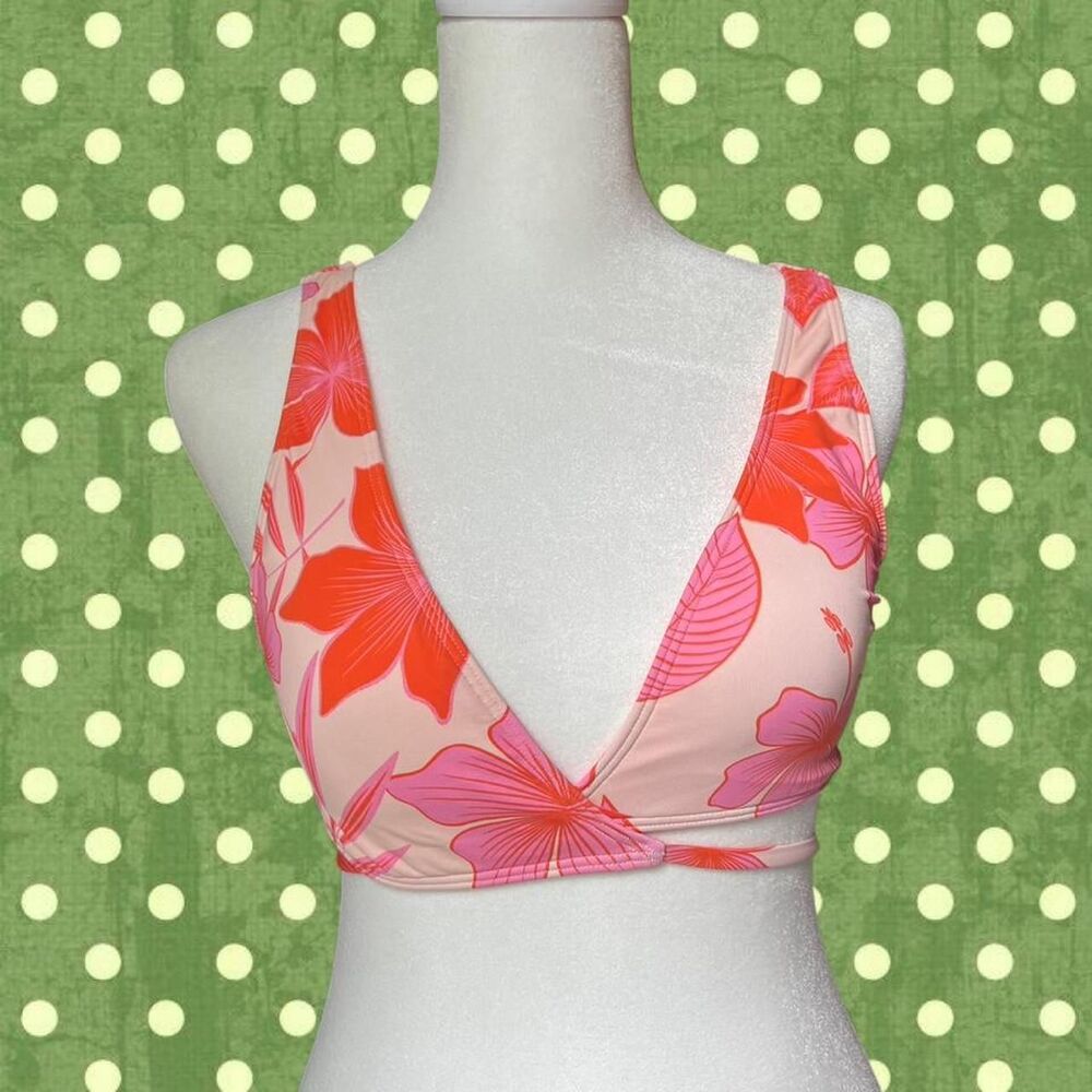 Roxy Pink and Orange Tropical Wrap Bikini Top